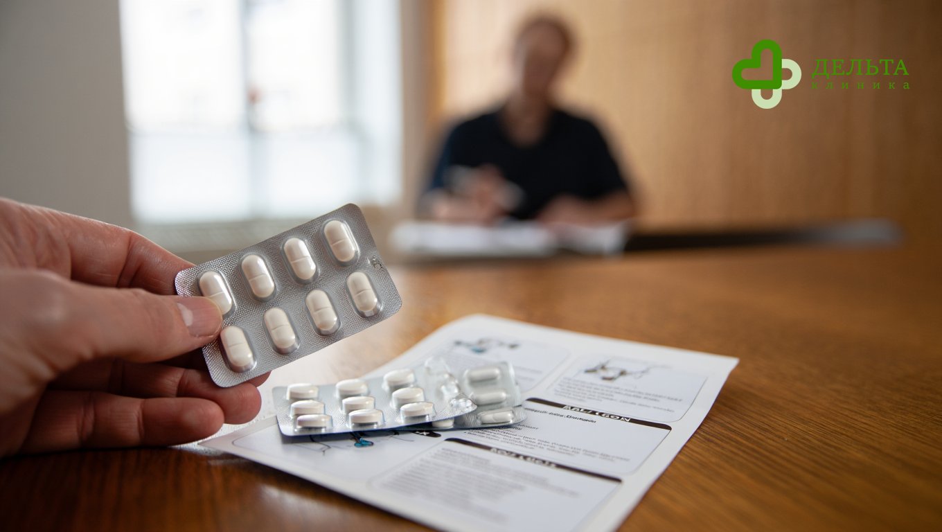 Человек держит таблетки